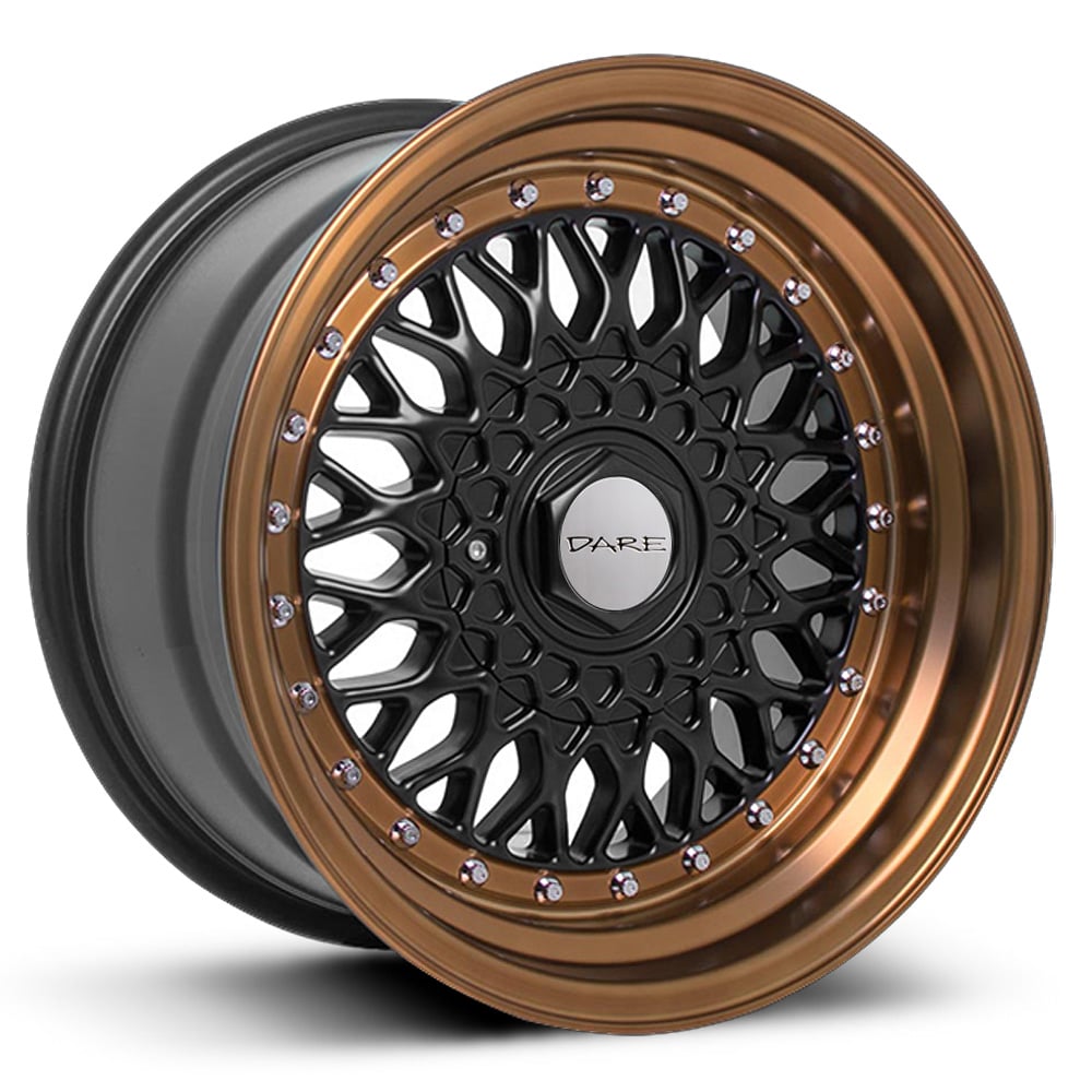 Dare Motorsport RS - Matt Black with Bronze Tinted Polished Rim & Chrome Rivets