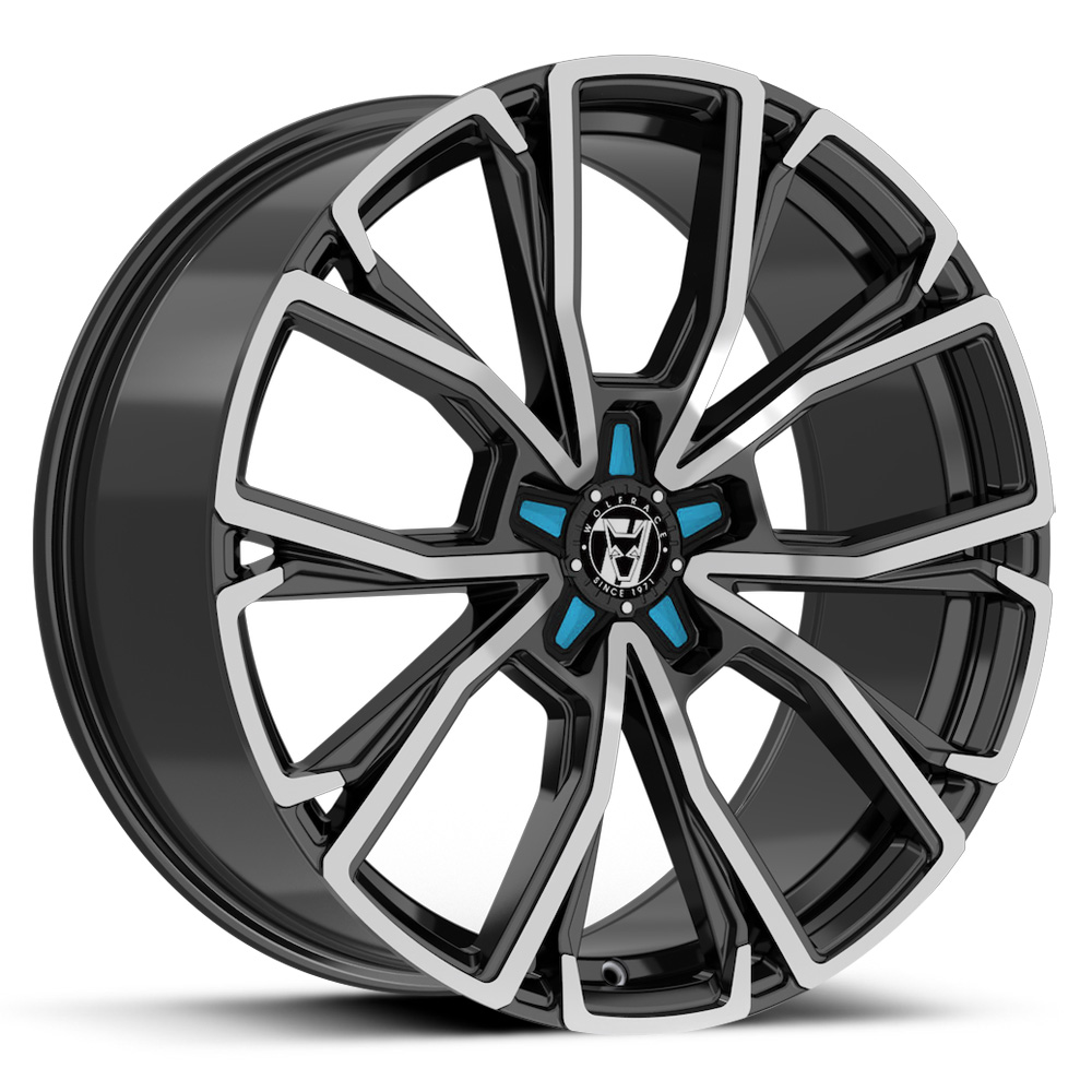Wolfrace 71 Matrix Custom 2 - Gloss Black with Polished Face + Blue Inserts
