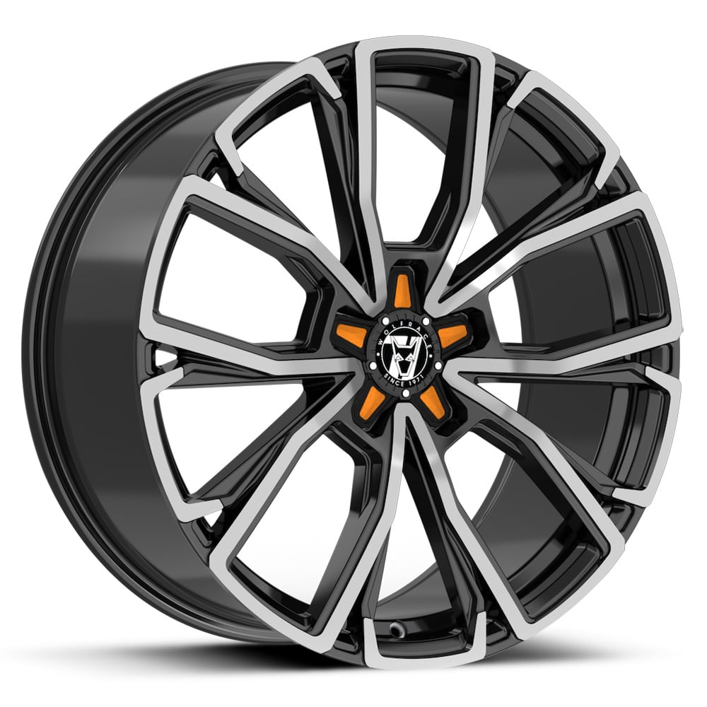 Wolfrace 71 Matrix Custom 2 - Gloss Black with Polished Face + Orange Inserts