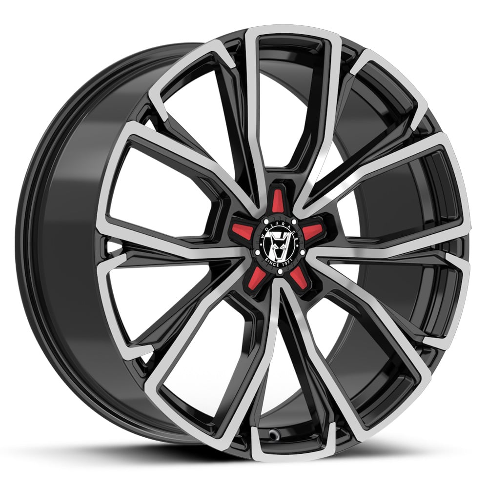 Wolfrace 71 Matrix Custom 2 - Gloss Black with Polished Face + Red Inserts