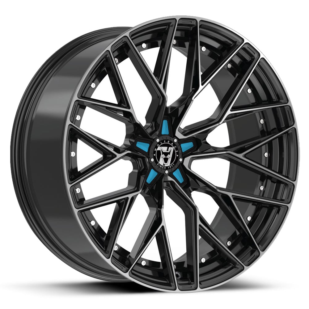 Wolfrace 71 Wolfsburg GTR Custom - Gloss Black with Polished Face + Blue Inserts