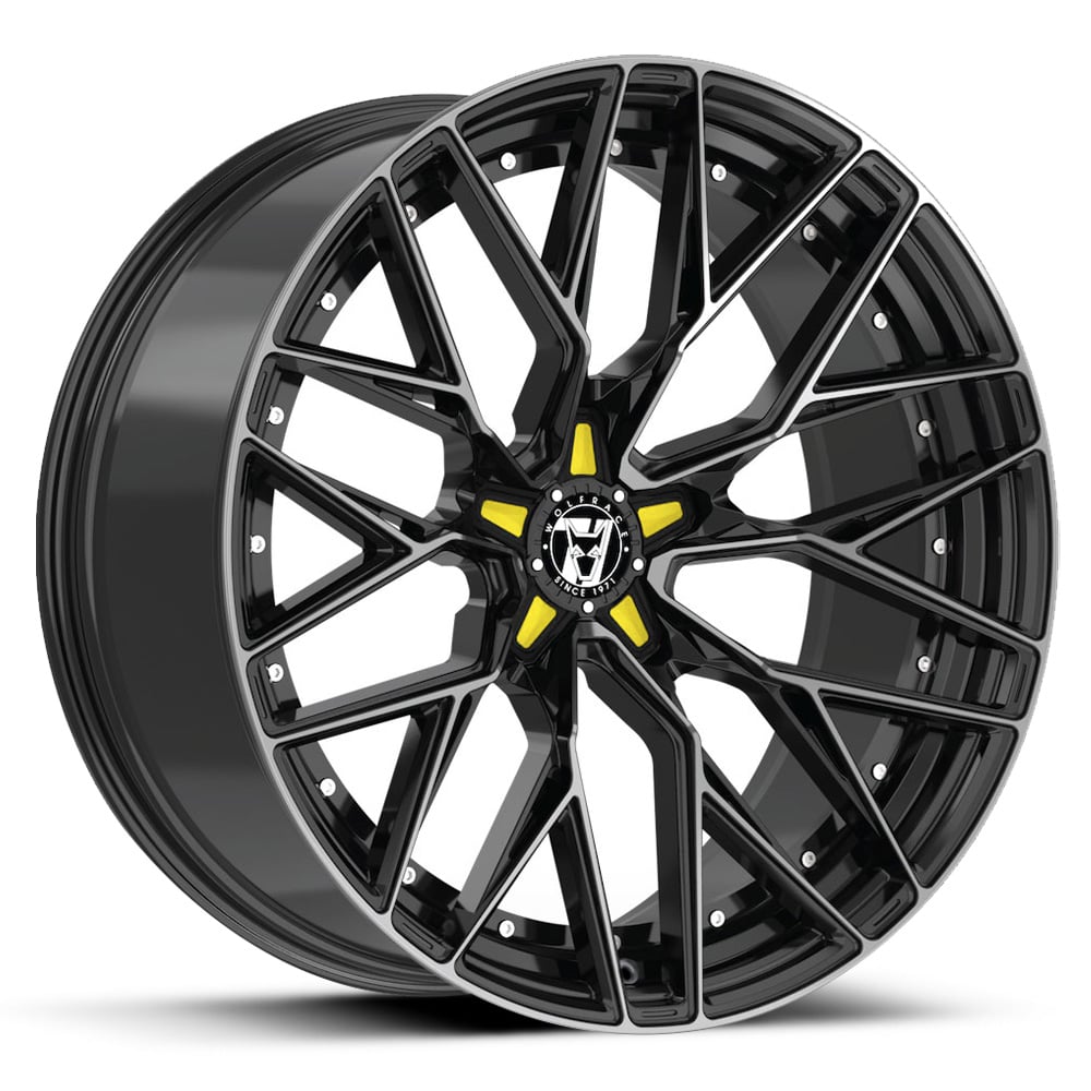 Wolfrace 71 Wolfsburg GTR Custom - Gloss Black with Polished Face + Yellow Inserts